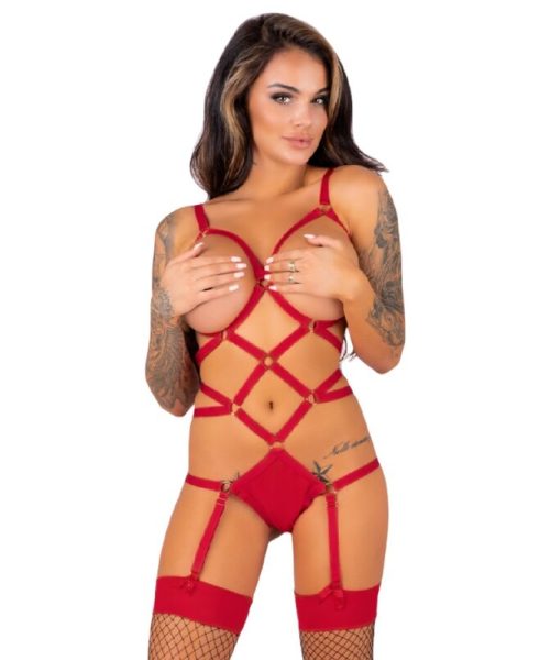 LIVCO CORSETTI FASHION - THIARA LC 20213 SET BODY + STOCKINGS RED S/M