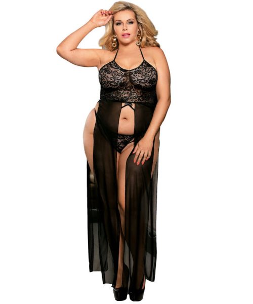 SUBBLIME - QUEEN PLUS DRESS-TOP AND THONG SET BLACK